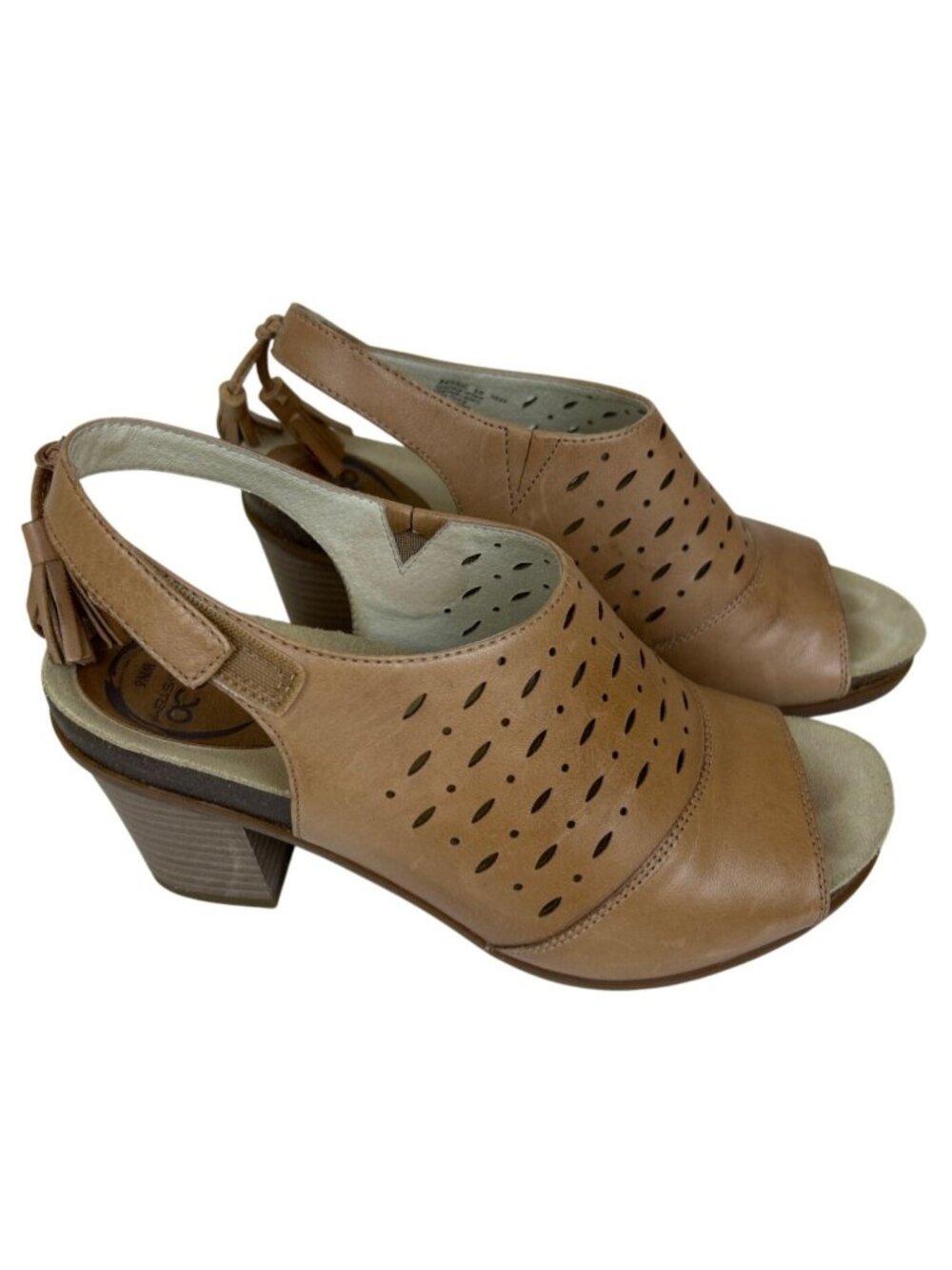 ABEO Biosystem Berrie Slingback Heels Sz 6N Tan Leather Tassel Comfort Chic
